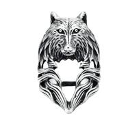 TQWSVUM Wikinger Wolfskopf Ring Für Männer - Edelstahl Gothic Hip Hop Tier Ringe - Nordisch Odin Fenrir Punk Vintage Mode Amulett Schmuck