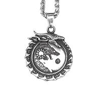 TQWSVUM Wikinger Yin Yang Wolf Anhänger Halskette - Nordischer Vintage Herren Edelstahl Ouroboros Amulett - Mode Nordischer Keltischer Drache Heidnischer Tierschmuck