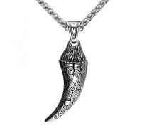 DFWY Wolfszahn Halskette Für Herren - Nordic Wikinger Edelstahl Tribal Wolf Fang Anhänger Halskette - Vintage Keltischer Knoten Drachen Amulett Klassischer Straßentierschmuck
