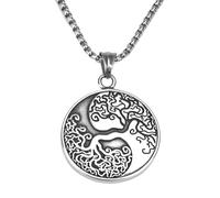 TQWSVUM Yin Yang Baum des Lebens Halskette - Männer Frauen Wikinger Edelstahl Yggdrasil Anhänger Halskette - Nordischer Vintage Hip Hop Street Pagan Amulett Schutz Paar Schmuck