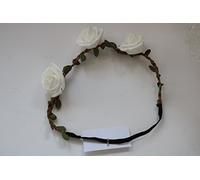 Trachten-Haarschmuck Haarband Blumen Kranz Rosen Haarschmuck Stirnband Farbe: Weiß Haarband mit Rosen und Grün in einem Zopf eingearbeitet für das Dirndl Outfit oder einfach für Blumen im Haar.