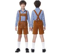 Trachten Lederhose Jungen Kurz Trachtenhose mit Träger Traditionelle Bestickt Kinderlederhose für Oktoberfest Wiesn und weitere Feierlichkeiten Bayrische Tracht Lederhosen Trachtenlederhosen