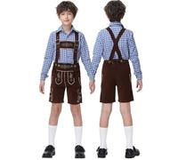 Trachten Lederhose Jungen Kurz Trachtenhose mit Träger Traditionelle Bestickt Kinderlederhose für Oktoberfest Wiesn und weitere Feierlichkeiten Bayrische Tracht Lederhosen Trachtenlederhosen