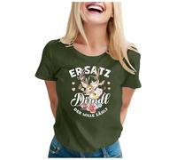 Trachten Oberteil Damen, Oktoberfest Trachtenmode Trachtenbluse Drucken Kurzarm Trachtenshirt Lustige Weiß Trachten Oberteil Große Größen Tracht Trachten T Shirt, Armeegrün, 3XL