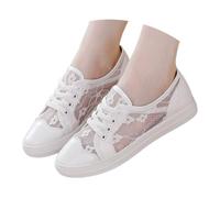 Trachten Sneaker Damen Weiss Spitzen - Trachtenschuhe Elegante Sommerschuhe Bestickte Plateau Hochzeitsschuhe Flach Mesh Brautschuhe Sommer Stoffschuhe Dirndl Schuhe Oktoberfest Turnschuhe, 35-43 EU