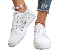 Trachten Sneaker Damen Weiss Spitzen - Trachtenschuhe Elegante Sommerschuhe Bestickte Plateau Hochzeitsschuhe Flach Mesh Brautschuhe Sommer Stoffschuhe Dirndl Schuhe Oktoberfest Turnschuhe, 35-43 EU