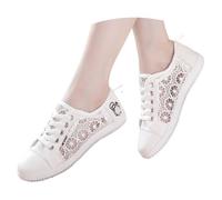 Trachten Sneaker Damen Weiss Spitzen - Trachtenschuhe Elegante Sommerschuhe Bestickte Plateau Hochzeitsschuhe Flach Mesh Brautschuhe Sommer Stoffschuhe Dirndl Schuhe Oktoberfest Turnschuhe, 35-43 EU