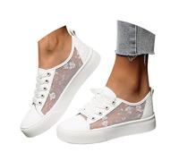 Trachten Sneaker Damen Weiss Spitzen - Trachtenschuhe Elegante Sommerschuhe Bestickte Plateau Hochzeitsschuhe Flach Mesh Brautschuhe Sommer Stoffschuhe Dirndl Schuhe Oktoberfest Turnschuhe, 35-43 EU