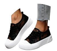 Trachten Sneaker Damen Weiss Spitzen - Trachtenschuhe Elegante Sommerschuhe Bestickte Plateau Hochzeitsschuhe Flach Mesh Brautschuhe Sommer Stoffschuhe Dirndl Schuhe Oktoberfest Turnschuhe, 35-43 EU