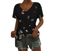 Trachtenbluse Damen Elegantes Kurzarm-Oberteil für Damen, modisch, lässig, Bedruckt, mit V-Ausschnitt Spitzenbluse Lose Party Oberteil Sexy Blusenshirt Hemd Tops T-Shirts