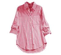 Trachtenbluse Damen Kariert - Rot Weiß Karohemd Trachten Baumwolle Leinen Trachtenblusen Oktoberfest Bluse Trachtenhemd Große Größen Trachtenmode Knopfleiste Tuniken Hemdbluse