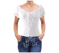 Trachtenbluse Damen Karierte Bluse Große Größen Bayrische Oktoberfest Oberteile Bavarian Karneval Outfit Damen Trachten Bluse mit Stehkragen & HerzknöPfen Carmenstil Kariert Kurzarm Trachtenblusen