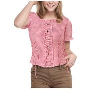 Trachtenbluse Damen Kurzarm, Karierte Bluse Damen-Oktoberfest Outfit Bierfest Oberteil Mit Stehkragen Blusentops Mit Knopfverzierung Klassisches Trachtenshirt Tracht Blusen Elegant Festhemd