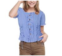 Trachtenbluse Damen Weiß Trachten Bluse Kurzarm Rundhals Trachtenhemd Rot Weiss Kariertes Shirt Bierfest Hemd Große Größen Traditionelle Taillierte Trachten Mit Stehkragen & Herzknöpfen