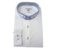 Trachtenhemd Freizeithemd Almsach Weiß Blau Stehkragen 100% Baumwolle Slimfit (Gr41/42)