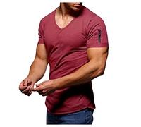 Trachtenhemd Herren Bundeswehr T-Shirt Aesthetic Top Sommer Einfarbig V-Ausschnitt Kurzarm Tee Shirts MäNner Outdoor Sports LäSsige Sportbekleidung Casual Hemd Jacke Herren (Wein, M)