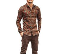 Trachtenhemd Herren,Herren Hemd Mit Blumendruck Langärmelig Lässig Button Down Hemden Mit 3D Druck Stilvoll Ausgefallenes Hemd Business Hemden Party Hawaii Hemden Hemden Urlaub Strand Hemden Kaffee