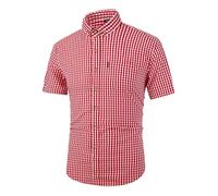 Trachtenhemd Herren Kurzarm, Kariertes Hemd Herren Oktoberfest Trachten Hemden Karohemd Sommer Kurzarmhemd mit Button-Down Sommerhemd Funky Herrenhemden, Oberhemden Herren Kurzarm für Casual