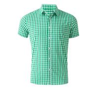 Trachtenhemd Herren Kurzarm, Oktoberfest Herren Hemd Kariertes Kurzarmhemd Bügelfrei Bayrisches Regular Fit Karohemd mit Knopfleiste Herrenhemden Vintage Sommerhemd, Hemd Trachten für Streetwear