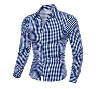 Trachtenhemd Herren Oktoberfest Hemd Outfit Tracht Kariertes Hemd Blau Rot Trachtenhemden Männer Weiß Freizeithemd Langarm Bavarian Karohemd Baumwolle Traditionelles Bayrischen (Blue-1, L)