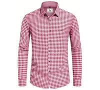 Trachtenhemd Herren Oktoberfest Hemd Outfit Tracht kariertes Hemd Rot Trachtenhemden Kurzarm Freizeithemd Langarm Karohemd Baumwolle L