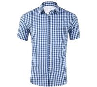 Trachtenhemd Herren Oktoberfest Hemd Outfit Tracht Kariertes Hemd Trachtenhemden Trachten Karo-Hemd Kurzarm Freizeithemd Karohemd Baumwolle Trachtenbluse Bavarian, Volksfest, Karneval (Blue, L)