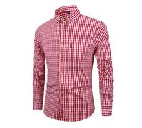 Trachtenhemd Herren - Oktoberfest Herren Outfit Rot Blau Karohemd Langarm Kurzarm Hemd Tracht Slim Fit Kariertes Hemd Freizeithemd (Rot,XXL)