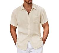 Trachtenhemd leinen Shirt Herren Kurzarm Trachtenhemd Herren Slim fit atmungsaktive Shirts Herren Hemd Weiss Herren Regular fit karo Hemden Herren manschettenhemd Kurzarmhemd Hemd bügelfrei