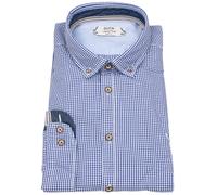 Trachtenhemd - Slim Fit - Button Down - kariert - blau / weiß Pure