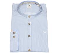 Trachtenhemd - Slim Fit - Stehkragen - feines Muster - blau / weiß Pure