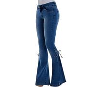 Trachtenhose Damen Jeans Geschnittene Lse Pant Denim Boot Bogen für Frauen Plus Jeanshosen Damen Skinny Stretch Jeans Damen (Dark Blue, S)