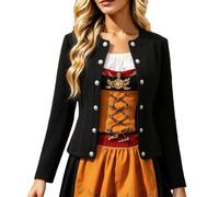 Trachtenjacke Damen Kurz Trachten Jacke Dirndl Festlicher Traditioneller Strickjacke Elegant Trachtenjanker Tracht Bolero Cardigan V Ausschnitt Übergangsjacke mit Knöpfen Janker Oktoberfest Outfit