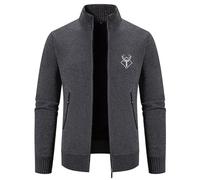Trachtenjanker Für Herren Lang Langarm Sportlich mit Kapuze Strickjacke Trachtenjacke Modern Leicht Winter Cardigan Wintermantel mit Reißverschluss Strick Sweatjacke Freizeit-Jacke