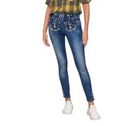 Trachtenjeans Damen Trachtenhose im Lederhosen-Look Oktoberfest Damen Outfit Hose Trachtenmode Bayerisches Jeanshose Skinny Denim Hose Lederhosen Denimhose Trachtenlederhose Damenjeans