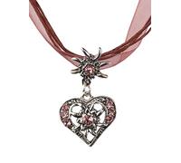 Trachtenkette elegantes Herz mit Strass und Edelweiss in vielen Farben - Anhänger Trachtenschmuck Kette für Dirndl und Lederhose Damen (Weinrot)