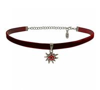 Trachtenkette für Dirndl oder Trachtenkleid Samt Kropfband Samtband Edelweiß mit Swarovski-Elements Dirndlkette Trachten-Kette elastisch Halsband Halskette Damen, Farbe:hellrot
