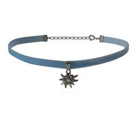 Trachtenkette für Dirndl oder Trachtenkleid Samt Kropfband Samtband Edelweiß mit Swarovski-Elements Dirndlkette Trachten-Kette elastisch Halsband Halskette Damen, Farbe:hellblau