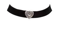 Trachtenkette Samt mit Herz - Damen Samtkropfband enganliegend, Kropfkette Trachtenherz elastisch für Trachtenbluse und Lederhose, Dirndlkette Samtband breit, Dirndl-Schmuck zum Oktoberfest (schwarz)