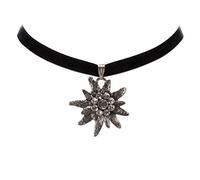Trachtenkette Samt mit Strass-Edelweiß groß - Damen Samt-Kropfband enganliegend, Kropfkette elastisch, Dirndlkette schmal für Trachtenbluse und Lederhose, Dirndl-Schmuck fürs Oktoberfest (schwarz)
