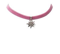 Trachtenkette Samt mit Strass-Edelweiß klein - Damen Samt-Kropfband enganliegend, Kropfkette elastisch, Dirndlkette schmal für Trachtenbluse und Lederhose, Dirndl-Schmuck fürs Oktoberfest (rosé)