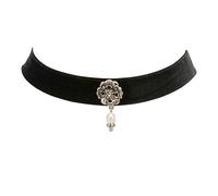 Trachtenkette Samtband Ornament mit Perle - Damen Samt-Kropfband enganliegend, Kropfkette elastisch für Trachtenbluse, Dirndlkette, Dirndl-Schmuck Choker zum Oktoberfest (in traditionellen Farben)