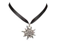 Trachtenkette Satinband mit Strass-Edelweiß groß - Damen Dirndlkette mit Kristallstein, Satinkette für Trachtenbluse, Dirndl-Schmuck fürs Oktoberfest, Trachtenschmuck (in traditionellen Farben)