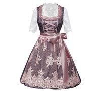 Trachtenkleid Damen elegant Dirndl Frauen Trachten Midi Dirndlkleid Tachtenkleid Dirndelkleider für Oktoberfest mit Spitzenschürze Outfit Coffee S