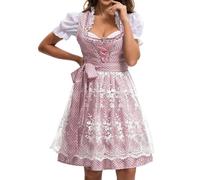 trachtenkleider modern Trachtenkleid Frauen midi Dirndlkleid Trachtenrock Dirndl-Komplettsets Trachtenmode Trachten Frauen mit 3 Teilig Dirndl Schürze Dirndlbluse Oktoberfest Dresses Pink XXL