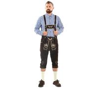 Trachtenlederhose ALESSANDRO SALVARINI "ASGustl", Herren, Gr. 52, Normalgrößen, braun (dunkelbraun), 100% Rindsleder, Hosen, Lederhose in Trachtenstil mit Stickerei und Trägern aus Echtleder (72418460