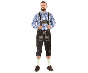 Trachtenlederhose ALESSANDRO SALVARINI "ASGustl", Herren, Gr. Gr. 56, Normalgrößen, dunkelbraun, 100% Rindsleder, Hosen, Lederhose in Trachtenstil mit Stickerei und Trägern aus Echtleder (72418460-56)