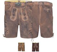 Trachtenlederhose Hans Herren Original 100% Nappa-Wildleder Trachtenhosen - Kurze Lederhosen mit Gürtel in Antikbraun - 50