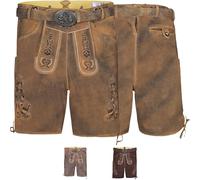 Trachtenlederhose Hans Herren Original 100% Nappa-Wildleder Trachtenhosen - Kurze Lederhosen mit Gürtel in Antik Kastanienbraun - 52
