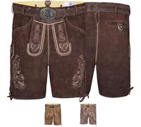 Trachtenlederhose Hans Herren Original 100% Nappa-Wildleder Trachtenhosen - Kurze Lederhosen mit Gürtel in Dunkelbraun - 50