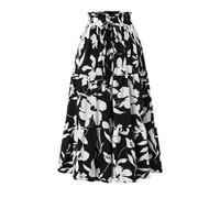 Trachtenrock Damen Beach Plissee Sommerrock Long Skirts for Women 110cm Elastische Bund Maxi Skirt Langer Rock Bohemien Druck Rock Lang Damen Sommer Tüllrock（7-Black，M）